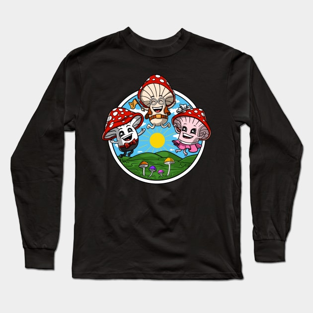 Psychedelic Magic Mushrooms Fungi Long Sleeve T-Shirt by underheaven